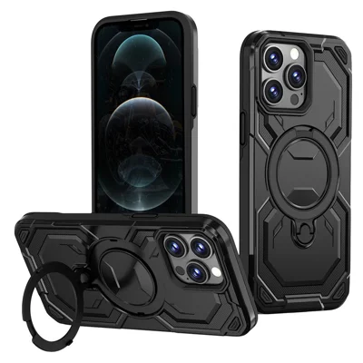 Bulk Purchasing For iPhone 12 Pro Max Case Magnetic Rotating Kickstand PC + TPU Phone Cover - Black