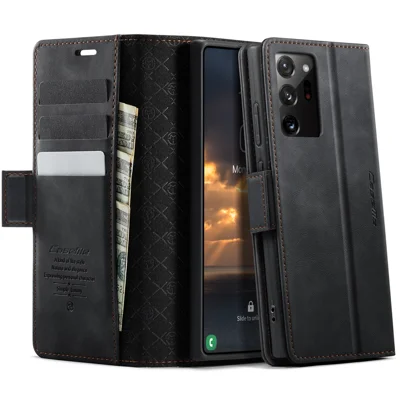 CASEME 033 Series For Samsung Galaxy Note20 Ultra 5G  /  Note20 Ultra Case RFID Blocking Wallet Stand Calf Texture Leather Phone Cover - Black