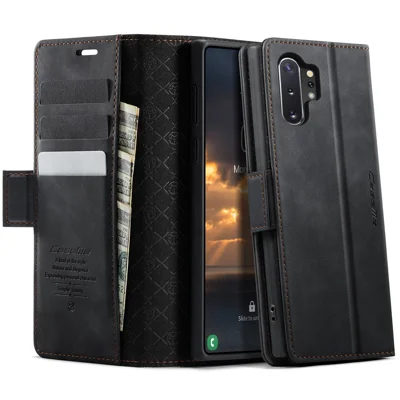 CASEME 033 Series For Samsung Galaxy Note10+ 5G  /  4G Case RFID Blocking Wallet Stand Calf Texture Leather Phone Cover - Black