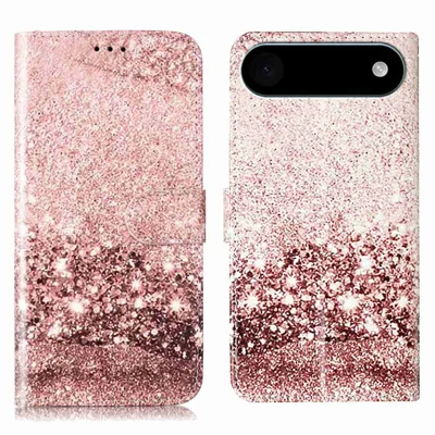 For iPhone Air Stand Case Marble Painted Folio Flip Leather Wallet Phone Cover - Rose Gold Marble