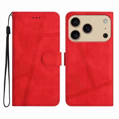 Flip-taske til iPhone 17 Pro Max i læder med retrolook, indpræget mønster - Rød