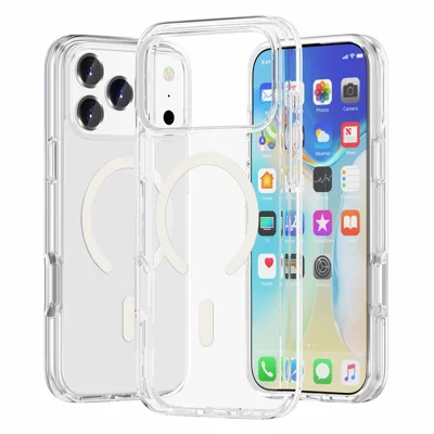 For iPhone 17 Pro Magnetic Case Compatible with MagSafe PC + TPU Clear Phone Cover - Transparent