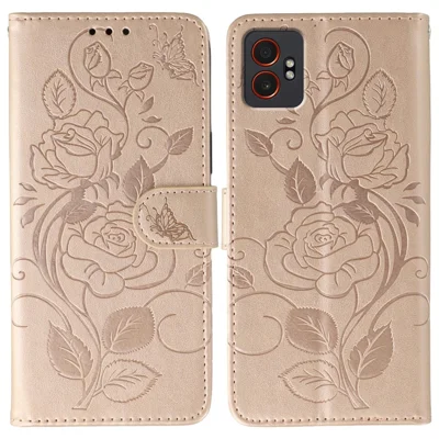 For Samsung Galaxy XCover7 Pro Case Wallet Stand Imprinted Rose Butterfly PU Leather Phone Cover - Rose Gold