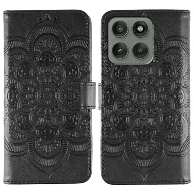 For Motorola Edge 60 Pro 5G Case PU Leather Mandala Imprinted Design Wallet Phone Cover - Black