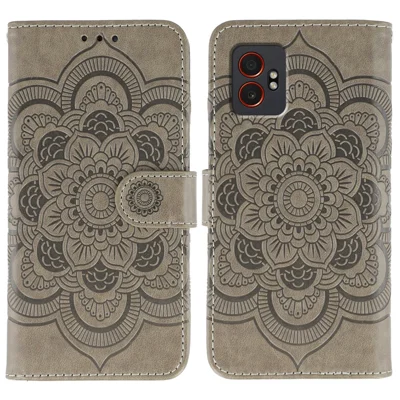 For Samsung Galaxy XCover7 Pro Case PU Leather Mandala Imprinted Design Wallet Phone Cover - Grey