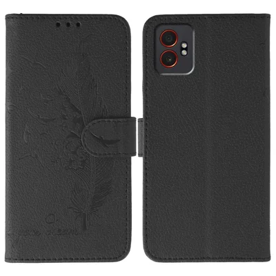 For Samsung Galaxy XCover7 Pro Case Feather Imprint PU Leather Wallet Phone Cover - Black