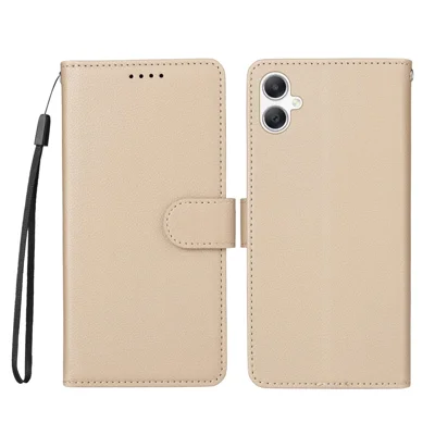 For Samsung Galaxy A08 5G / A08 4G / A07 4G / A06 4G / A06 5G Case RFID Blocking 3 Card Slots PU Leather Phone Cover with Wrist Strap - Creamy White