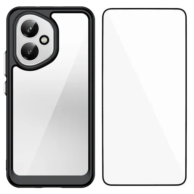 WANLONFENG For Honor 400 5G (Global) Phone Case  XC Series TPU Acrylic Cover with Tempered Glass (Big Lens Hole) - Black