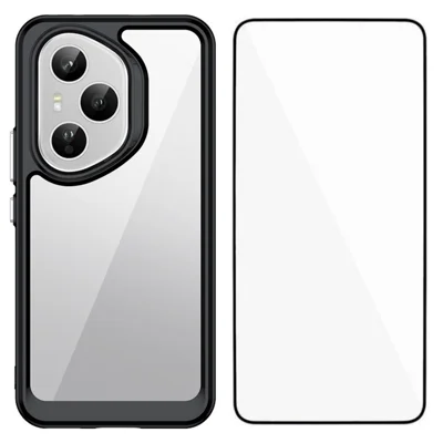 WANLONFENG For Honor 400 Pro 5G (Global) Phone Case  XC Series TPU Acrylic Cover with Tempered Glass (Big Lens Hole) - Black