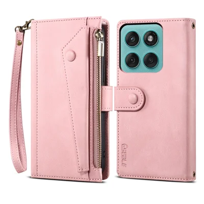 ESEBLE Star Series For Motorola Edge 60 Pro 5G Case Zipper Wallet Leather Stand Phone Cover with Wrist Strap - Rose Gold
