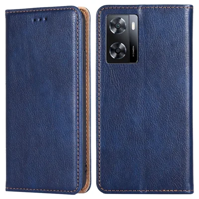 Voor Oppo A57s 4G / A57e 4G / A57 4G PU Leren Magnetische Automatisch Sluitende Antivalt Hoesje Telefoonportemonnee Stand Beschermhoes - Blauw