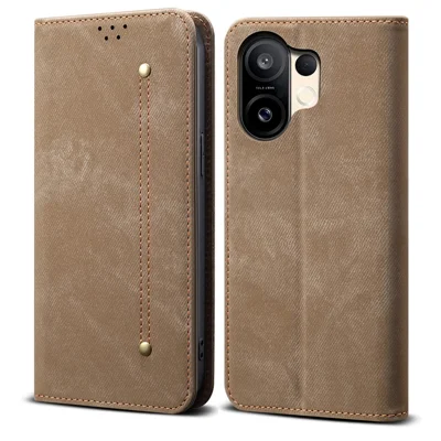 For vivo S30 Pro mini 5G Case Jeans Cloth Texture Anti-Scratch Leather Stand Phone Cover - Khaki