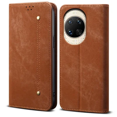 For Huawei nova 14 Ultra 5G Case Jeans Cloth Texture Anti-Scratch Leather Stand Phone Cover - Coffee