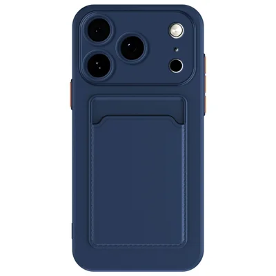 For iPhone 18 Pro / 17 Pro Case Flexible TPU Phone Cover with Back Card Slot - Dark Blue