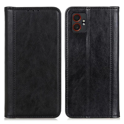 For Samsung Galaxy XCover7 Pro Stand Case Split Leather Litchi Texture Wallet Phone Cover - Black