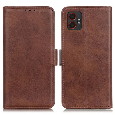 For Samsung Galaxy XCover7 Pro Case Stand Cowhide Texture PU Leather Phone Cover - Brown