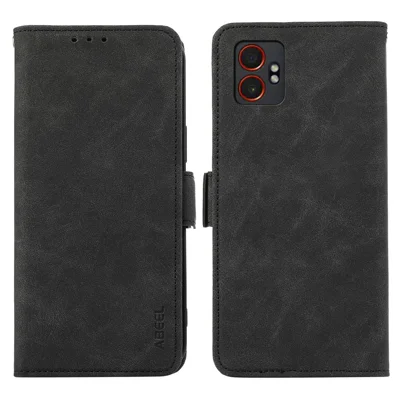 ABEEL For Samsung Galaxy XCover7 Pro Case PU Leather Folio Stand View RFID Blocking Phone Cover - Black