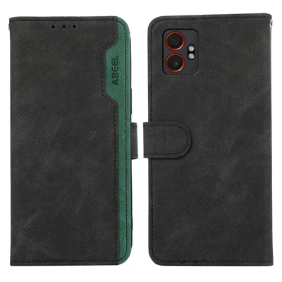 ABEEL For Samsung Galaxy XCover7 Pro Case Color Splicing Leather Flip Phone Cover RFID Blocking - Black
