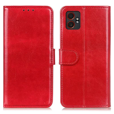 For Samsung Galaxy XCover7 Pro Case Crazy Horse Texture PU Leather Phone Stand Cover - Red