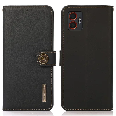KHAZNEH for Samsung Galaxy XCover7 Pro Case Genuine Cow Leather RFID Blocking Wallet Phone Cover - Black
