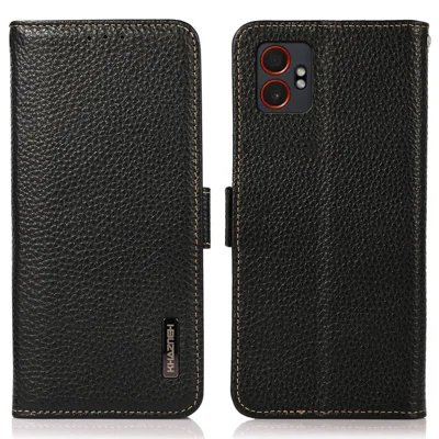 KHAZNEH for Samsung Galaxy XCover7 Pro Phone Case Genuine Cow Leather Cover RFID Blocking - Black
