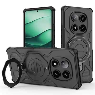 For Xiaomi Redmi Note 14 Pro 5G Magnetic Case Rotating Metal Kickstand Shockproof PC + TPU Phone Back Cover - Black