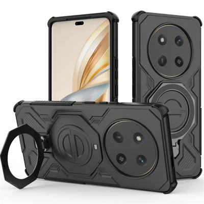 For Honor Magic7 Lite 5G / X9c 5G / X60 Pro 5G Magnetic Case Rotating Metal Kickstand Shockproof PC + TPU Phone Back Cover - Black