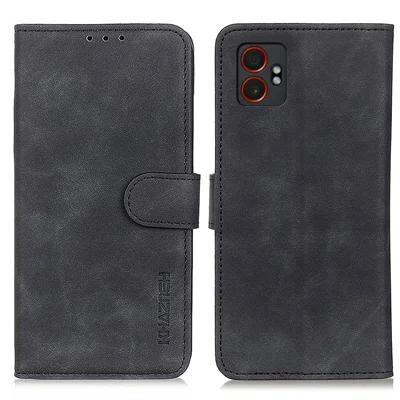 KHAZNEH For Samsung Galaxy XCover7 Pro Case PU Leather Retro Texture Phone Cover - Black
