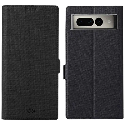 VILI K Series PU Leather Stand Case for Google Pixel 7 Pro 5G, Double Magnetic Clasp Full Protection Phone Wallet Cover - Black