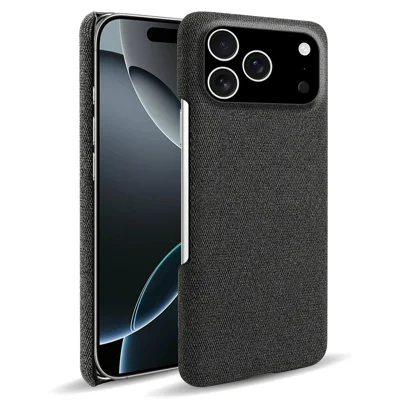For iPhone 17 Pro hoesje met stofstructuur, krasbestendig, beschermmiddel met PC-achterkant - Zwart