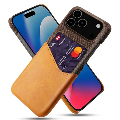 For iPhone 18 Pro Max / 17 Pro Max Case PU Leather Cloth Texture Hard PC Phone Cover with Card Holder - Orange