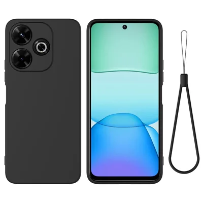 For Xiaomi Redmi 13x 4G Liquid Silicone Case Phone Back Cover with Hand Strap - Black