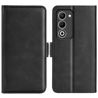 Voor Oppo A5 5G hoesje met kalfslederstructuur Lederen portemonnee telefoonhoes - Zwart