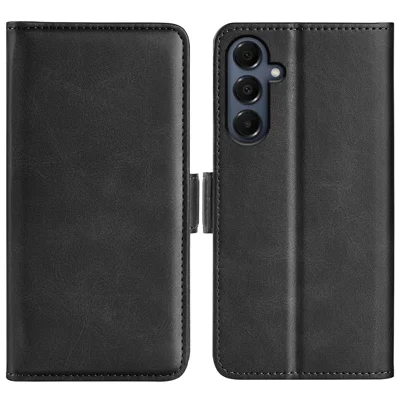 For Samsung Galaxy A08 5G / A08 4G / A07 4G / F07 4G / M07 4G Case Calf Texture Leather Wallet Phone Cover - Black
