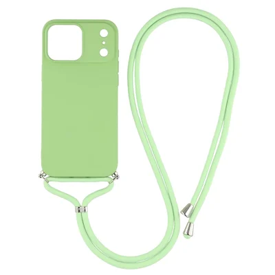 Voor iPhone 17 Pro hoesje zacht TPU met vezelvoering en schouderband - Matchagroen