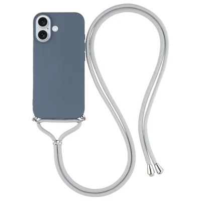 For iPhone 17 Case Soft TPU Fiber Lining Phone Cover with Shoulder Strap - Lavender Grey