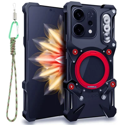 For Oppo Reno14 Pro 5G (Global) Bumper Case Kickstand Aluminum Alloy Magnetic Phone Cover with Wrist Strap - Black