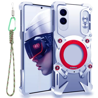 For Samsung Galaxy S25 Edge Bumper Case Kickstand Aluminum Alloy Magnetic Phone Cover with Wrist Strap - Silver