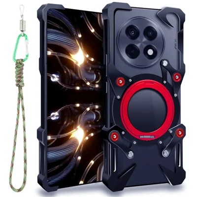 For OnePlus Ace 5 5G / Ace 5 Pro 5G / 13R 5G Bumper Case Kickstand Aluminum Alloy Magnetic Phone Cover with Wrist Strap - Black