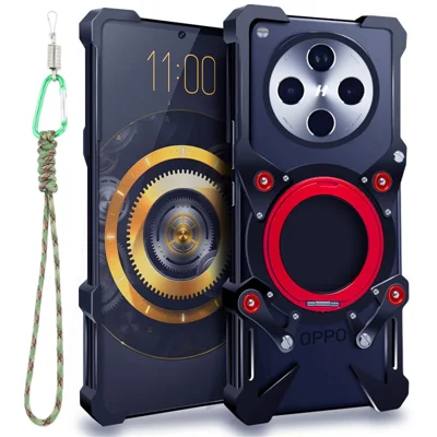 For Oppo Find X8 5G / Find X8s+ 5G Bumper Case Kickstand Aluminum Alloy Magnetic Phone Cover with Wrist Strap - Black