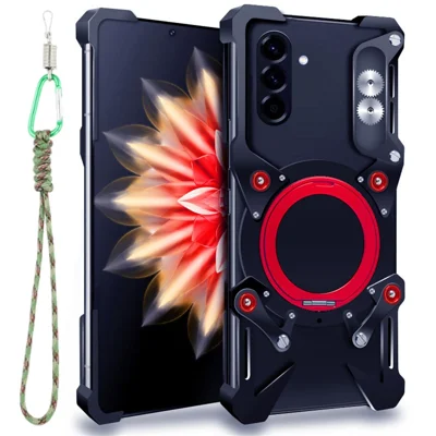 Bumper Case For Samsung Galaxy A36 5G / A56 5G / A55 5G , Kickstand Aluminum Alloy Magnetic Phone Cover with Wrist Strap - Black