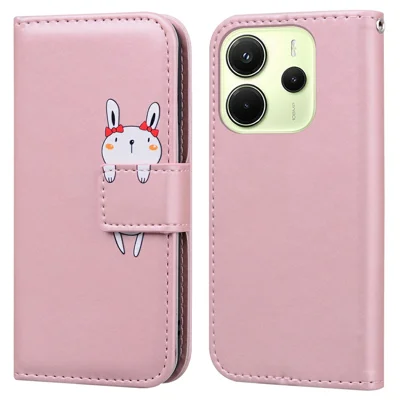 For Xiaomi Redmi Note 14 4G (164.84mm) Case Cartoon Pattern Wallet Leather Phone Cover - Pink