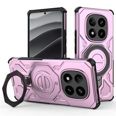 For Xiaomi Redmi Note 14 Pro+ 5G Magnetic Case Rotating Metal Kickstand Shockproof PC + TPU Phone Back Cover - Pink