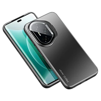For Honor 400 Pro 5G (Global) Case with Lens Kickstand Shockproof PC+TPU Phone Cover - Black