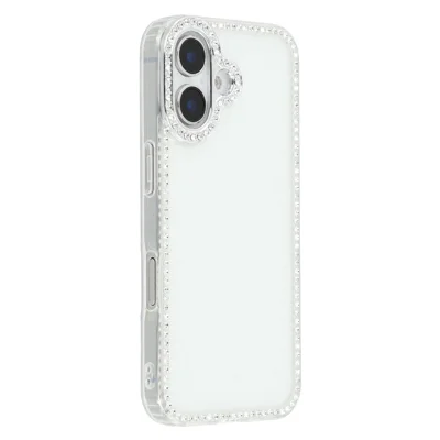 For iPhone 16 Case Rhinestone Edge Glitter Back TPU + PC IMD Phone Cover - Glitter Transparent