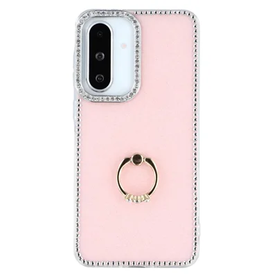 For Samsung Galaxy A26 5G Case with Ring Kickstand Rhinestone Edge TPU + PC IMD Phone Cover - Glitter Light Pink
