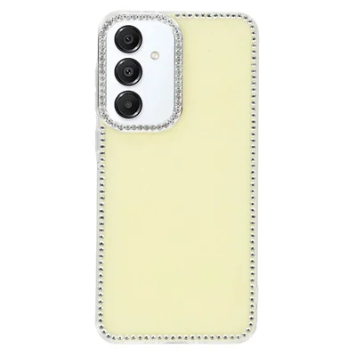 For Samsung Galaxy A55 5G Case Rhinestone Edge Glitter Back TPU + PC IMD Phone Cover - Glitter Light Yellow