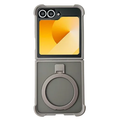 For Samsung Galaxy Z Flip7 FE 5G / Z Flip6 5G Magnetic Case Kickstand Shockproof Matte PC + TPU Phone Cover - Grey