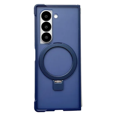 For Samsung Galaxy Z Fold6 5G Magnetic Case Kickstand Shockproof Matte PC + TPU Phone Cover - Blue