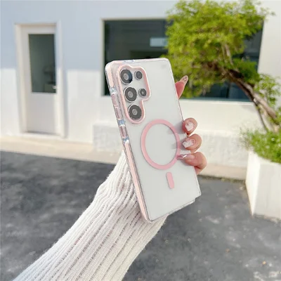 For Samsung Galaxy S25 Ultra Magnetic Case Clear TPU Phone Back Cover - Pink